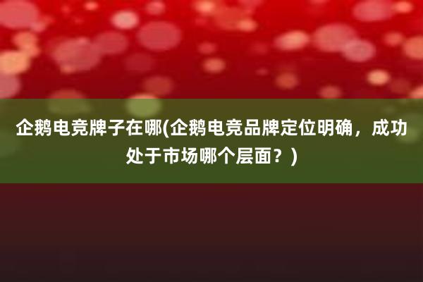 企鹅电竞牌子在哪(企鹅电竞品牌定位明确，成功处于市场哪个层面？)