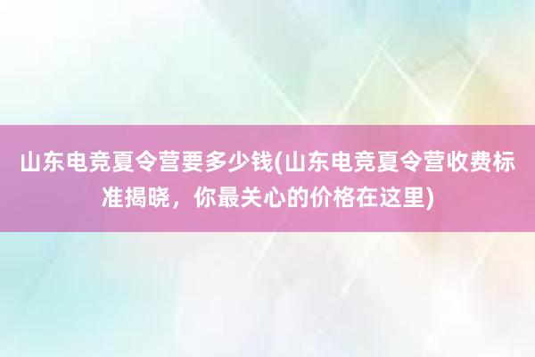 山东电竞夏令营要多少钱(山东电竞夏令营收费标准揭晓，你最关心的价格在这里)