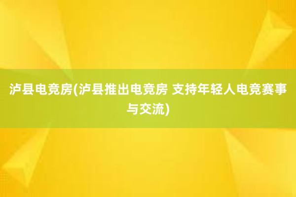 泸县电竞房(泸县推出电竞房 支持年轻人电竞赛事与交流)