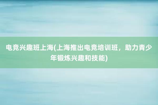 电竞兴趣班上海(上海推出电竞培训班，助力青少年锻炼兴趣和技能)