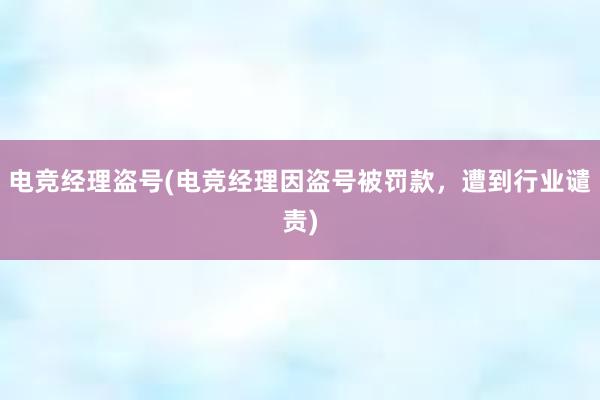 电竞经理盗号(电竞经理因盗号被罚款，遭到行业谴责)