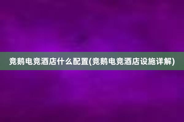 竞鹅电竞酒店什么配置(竞鹅电竞酒店设施详解)