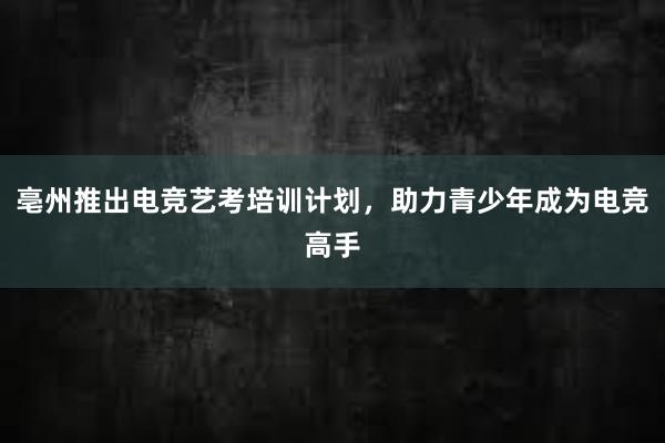 亳州推出电竞艺考培训计划，助力青少年成为电竞高手