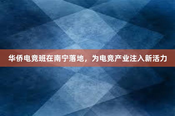 华侨电竞班在南宁落地，为电竞产业注入新活力